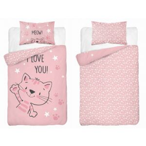 Pamut ágynemű huzat 90*120 cm - Rózsaszín Cica