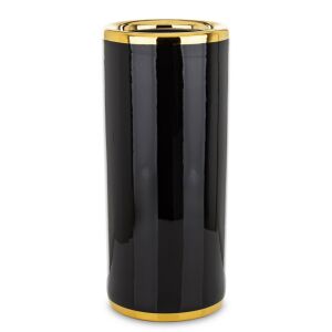 Magasfényű fekete kerek kerámia esernyőtartó arany szegéllyel 46x20x20cm 137109771 - Esernyőtartó