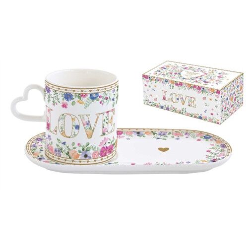 Porcelánbögre 320ml, porcelántálcán 23x12cm, dobozban,Mon Amour 137112003