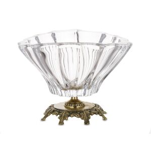 Masszív üveg bonbonier kínáló tál sárgaréz talppal 14x22x19,5cm 137112458 - Tál