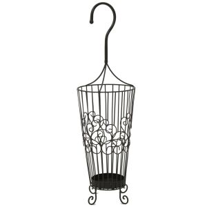 Klasszikus kampós fekete fém esernyőtartó állvány kacskaringós mintával 88x25,5x25,5cm 137114660 - Esernyőtartó