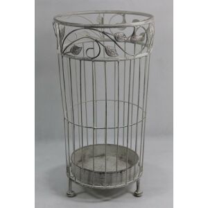 Vintage fehérre antikolt fémkeretes leveles kerek fém esernyőtartó állvány 47x25x25cm 137116501 - Esernyőtartó