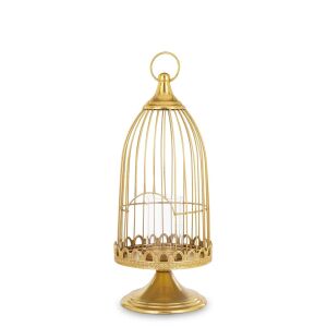 Sárgaarany fémhálós mécsestartó kalitka belső üvegbúrával és akasztóval 41x16,5x16,5cm 137120224 - Mécsestartó