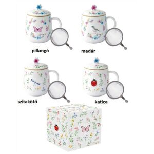 Porcelán szűrősbögre tetővel, 450ml, dobozban, Fancy Garden 137121560 - Easy Life Design