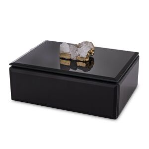 Casablanca éjfekete üveg ékszeres doboz fekete béléssel arany achát fogantyúval 8x16x12cm 137121794 - Ékszertároló