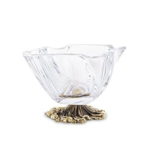 Vastag üvegtálka bonbonier masszív míves sárgaréz talppal 9x12,5x11,5cm 137122464 - Tál