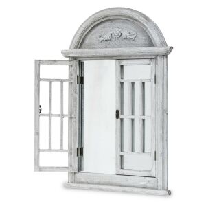 Boltíves ablak formájú parapet faragott fali tükör két irányba nyitható szürke zsaluval 80x55x4cm 137123106 - Tükör