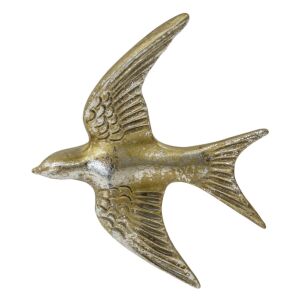 Koptatott fém fecske faldekoráció patinás óarany 14x12x3cm