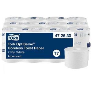 Toalettpapír, belsőmag nélküli, T7 rendszer, 2 rétegű, 13,1 cm átmérő, Advanced, TORK "OptiServe", fehér 137190071 - Tork