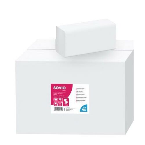 Kéztörlő, V hajtogatott, 2 rétegű, 150 lap, 21x25 cm, SOVIO 137190334
