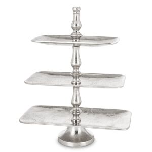 Loyd design rusztikus ezüst 3 emeletes szögletes alumínium kínáló tálca állvány 49x40,5x19,5cm 137192817 - Dekortál