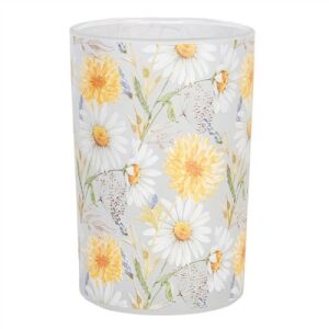 Üveg mécses/gyertyatartó 12x18cm, fehér-sárga margarétás 137192837 - Mécsestartó