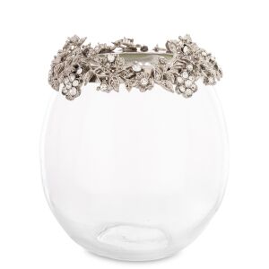 Üveg mécsestartó ezüstszín fém díszítéssel 14x11,4x11,4cm 137193044 - Mécsestartó