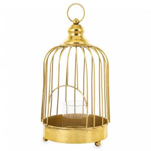 Aranysárga rusztikus fémhálós lantern lámpás mécsestartó üveg búrával37,5x18,5x18,5cm 137193514 - Mécsestartó