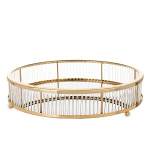 Glamour design kecses kerek sárgaarany fém tálca lábakon üvegfelülettel és díszítéssel 8x35x35cm 137193761 - Dekortál