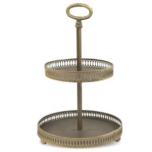 Kör alakú óarany 2 emeletes fém kínáló tálca fogantyúval 36,5x23x23cm 137194034 - Kínáló tál