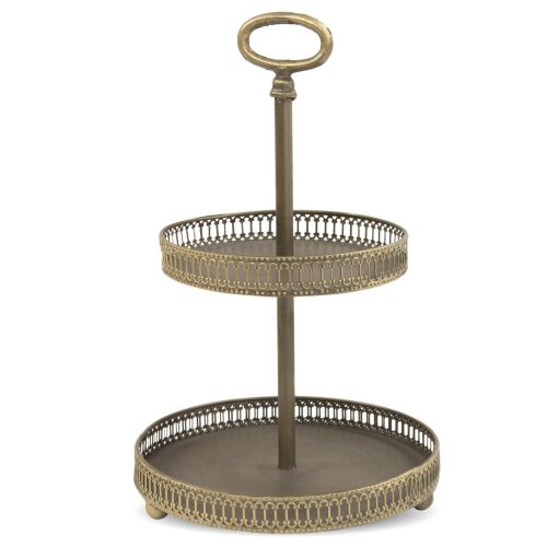 Kör alakú óarany 2 emeletes fém kínáló tálca fogantyúval 36,5x23x23cm 137194034