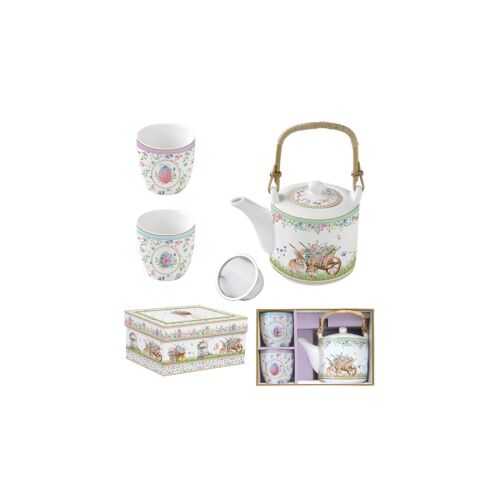 Porcelán teáskanna 600ml, fémszürővel, 2 porcelánpohárral 160ml, dobozban,Spring Bloom 137194420