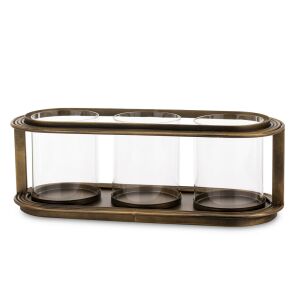 Modern ovális bronzos fém mécsestartó üvegbúrával 3db mécses számára 17x49x19cm 137194712 - Mécsestartó
