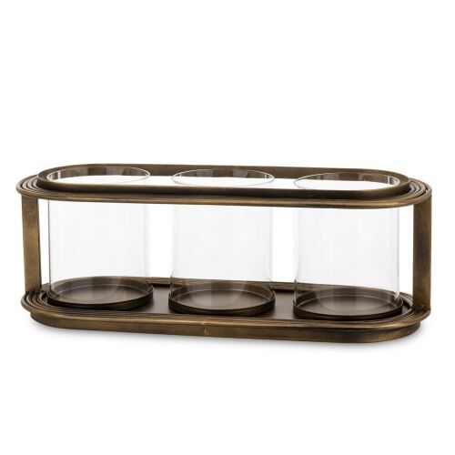 Modern ovális bronzos fém mécsestartó üvegbúrával 3db mécses számára 17x49x19cm 137194712