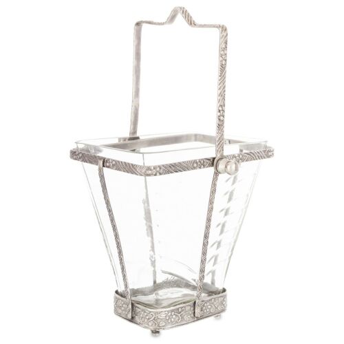 Loyd design csiszolt üveg mécsestartó megmunkált sárgaréz fogantyús keretben 17x13x7cm 137194745