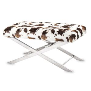 Versailles kortárs tehénbőr szövet X lábú magasfényű krómozott ezüst ülőke 45x91x46cm 137194964 - Lábtartó, puff