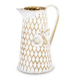 Különleges kúp alakú fehér-arany fém kerti locsolókanna méhecske mintával 26x20x15cm 137195020 - Kancsó