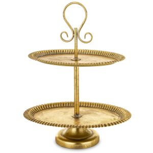 Derby design kerek arany 2 emeletes aprósütemény kínáló állvány díszes fogantyúval 57x45x31cm 137195267 - Tálalás