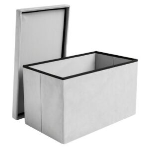 RUHHY szürke velúr tároló puff nyitott fedéllel - Lábtartó, puff