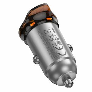 Hoco NZ16B autós töltő 2xUSB-C csatlakozással + Type-C - Lightning kábellel 45W QC PD - fémszürke 137202377 - Hoco