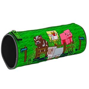 Minecraft Farming Mäppchen - Grünes zylindrisches Etui mit Minecraft Bauernhoftieren - Federmappen