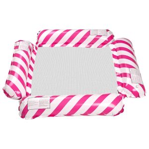 Inflatable pink and white striped pool hammock lounger with mesh seat - Pool and Beach Toy