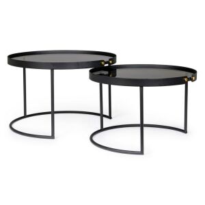 Bizzotto ZEINA ROUND fekete dohányzóasztal szett edzett üveglappal - Nappali bútor