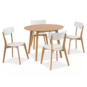 Mosso II kerek étkezőasztal négy fehér székkel, tölgy színben - Bútor