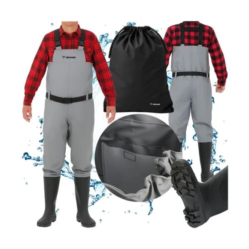 TRIZAND PVC Wasserdichte Angelwathose Set mit Tasche und Taschendetail