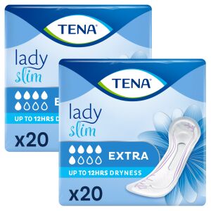 Két csomag Tena Lady Slim Extra inkontinencia betét enyhe vizeletvesztésre, 2 x 20 darab - Inkontinencia betét