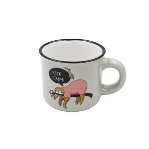 Nekupto Espresso-Kaffeetasse 80 ml, Keramik, grau, Lazy KEEP CALM-Aufdruck 137246765 - Nekupto