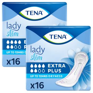 Zwei Packungen Tena Lady Slim Extra Plus Inkontinenzpads, insgesamt 32 Stück - Häusliche Pflege
