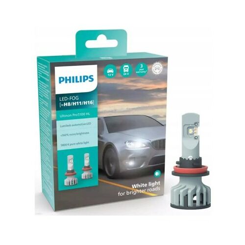 Philips Ultinon Pro5100 H8/H11/H16 LED autó fényszóró izzó készlet csomagolása és terméke. - Autó izzó