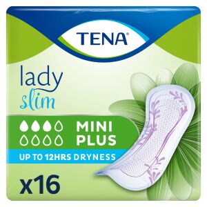 Tena Lady Slim Mini Plus wkładki urologiczne, 16 sztuk, do 12 godzin ochrony przed wilgocią - Opieka domowa