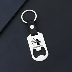 "Kalandvágyó Nyilas" kulcstartó, kiegészítő állatövi szimbólummal és palacknyitóval