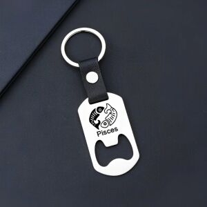 "Ambitious Pisces" kulcstartó, a Halak jegy szimbóluma, integrált palacknyitóval