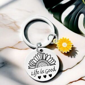 "Life is Good" kulcstartó virággal a barátoknak és a családnak, többszínű