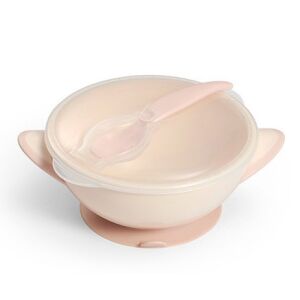 BabyOno tapadós fedeles tányér kanállal - rózsaszín