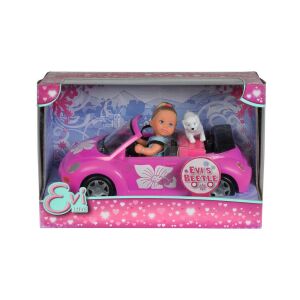 Evi Love baba Bogár kisautóval és kiskutyával, 12 cm, Többszínű