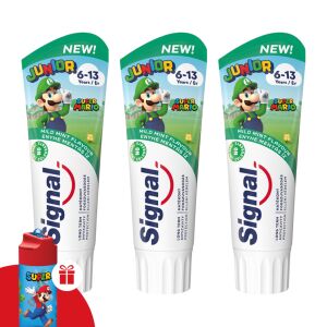 Signal Junior Super Mario Mild Mint Toothpaste 3x75ml with Free Water Bottle - Toothpaste