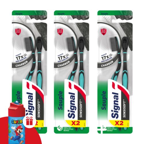 Signal Sensisoft Charcoal puha Fogkefe széntartalmú sörtékkel 3x2db + Ajándék Kulacs