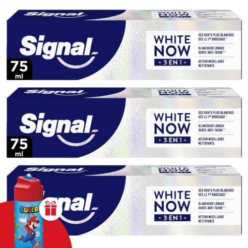 Signal White Now 3in1 Original Zahnpasta 3x75ml mit Mario Wasserflasche Geschenk