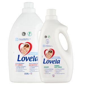 Lovela Baby detergent lichid hipoalergenic pentru rufe colorate și balsam de rufe set - Gel de spălare, Clătiți și Capsulă de spălare