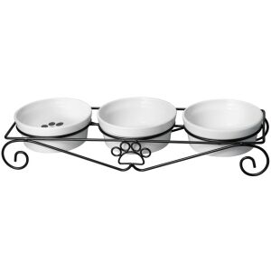 Navaris 3-miseczkowy ceramiczny podajnik dla zwierząt ze stojakiem metalowym, podwyższona stacja do karmienia i pojenia psów i kotów - Zwierzęta gospodarskie